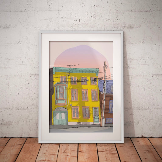 Illustration décorative - Maison jaune soleil