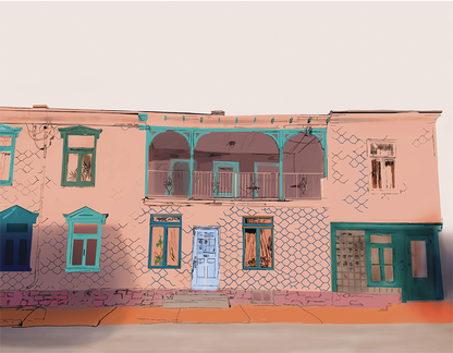 Illustration décorative - Maison saumon
