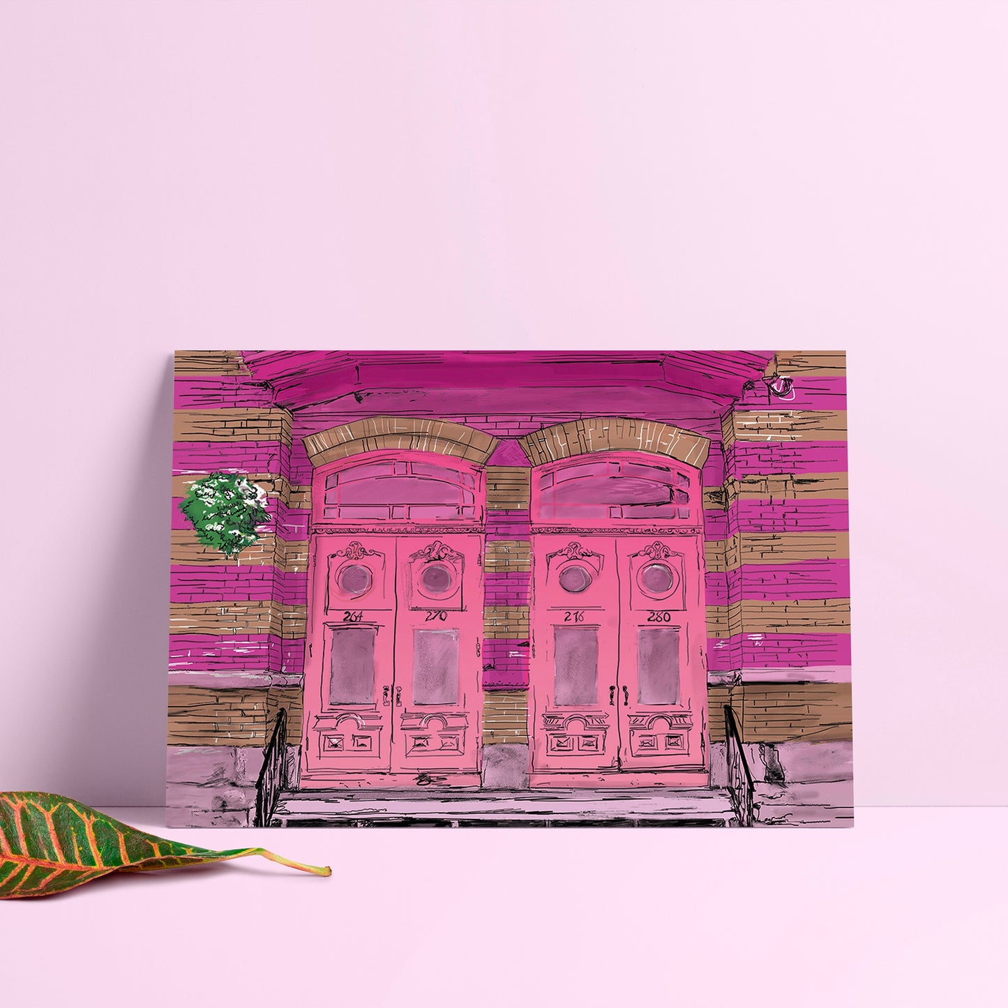 Illustration postale - Les portes roses