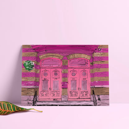 Illustration postale - Les portes roses
